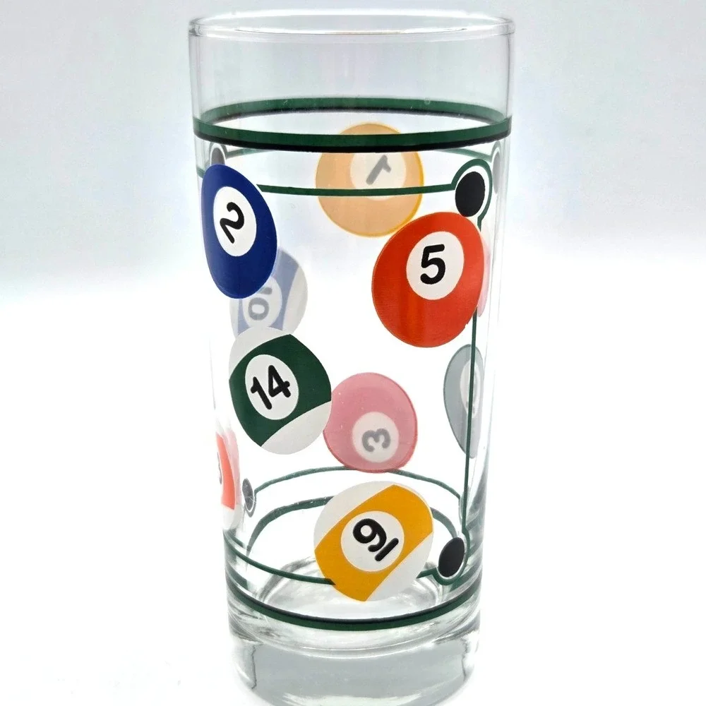 VINTAGE Billiard Pool Ball Tall Glasses 16 oz Glassware Bar Retro‎ Set of 4
